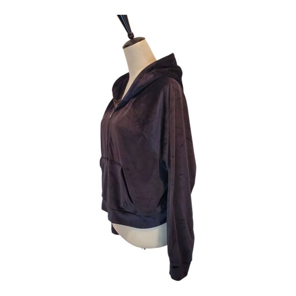 VICTORIA'S SECRET SZ L Black ON POINT VELOUR FULL ZIP Cropped HOODIE Jacket - Picture 3 of 9